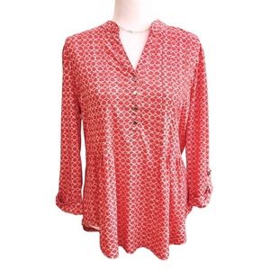 Worthington || Patterned Coral Button Blouse || Size Large
